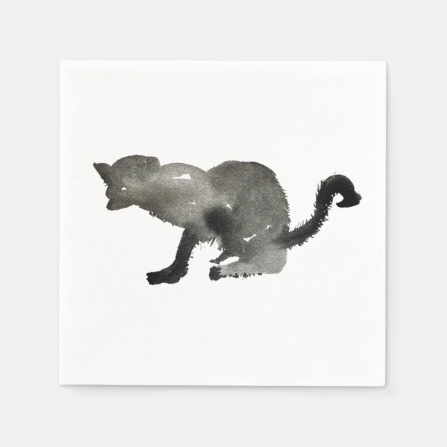 Serviette En Papier Chat monochrome couleur noir (Devant)