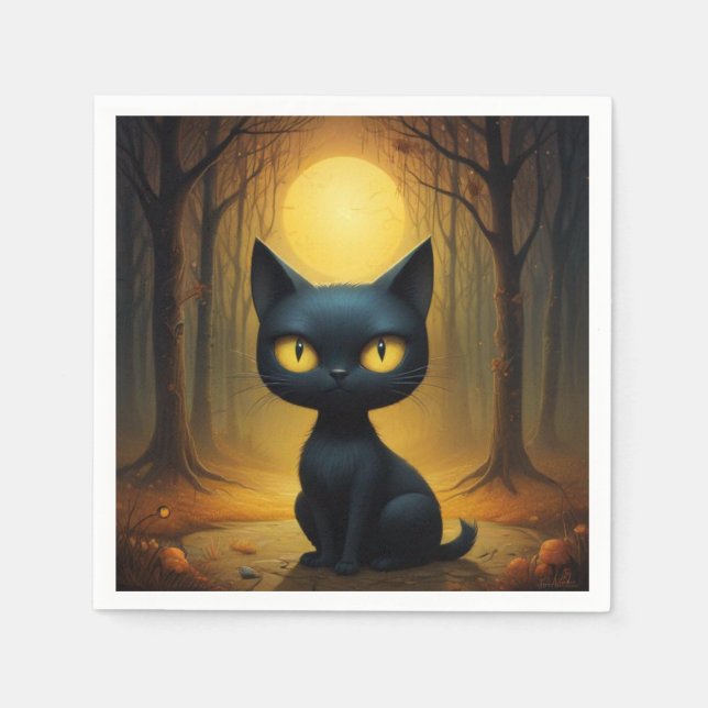 Serviette En Papier chat noir (Devant)