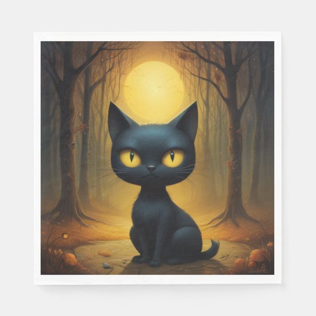 Serviette En Papier chat noir (Devant)