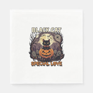 Serviette En Papier Chat Noir Amour Spécial Halloween Citrouille Plein