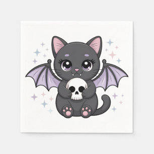 Serviette En Papier Chat noir aux ailes de chauve-souris violettes ser