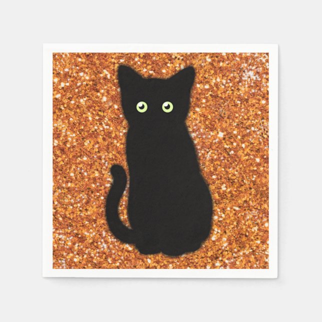 Serviette En Papier Chat noir, chaton mignon, parties scintillant oran (Devant)