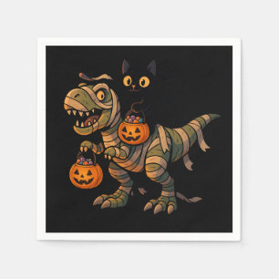 Serviette En Papier Chat noir chevauchant un T-Rex momie – Dino Hallow