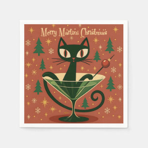 Serviette En Papier Chat noir de Noël Martini gai du milieu du siècle