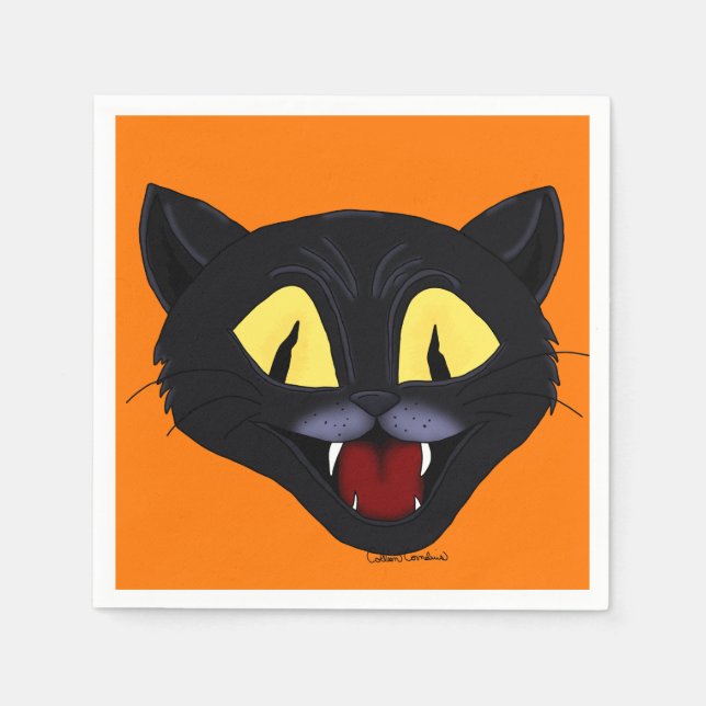 Serviette En Papier Chat noir d'Halloween (Devant)