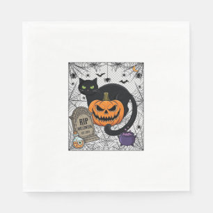Serviette En Papier Chat noir d'Halloween Citrouille Pierre tombale Ch