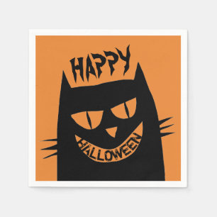 Serviette En Papier Chat noir d'Halloween déplaisant sur Orange