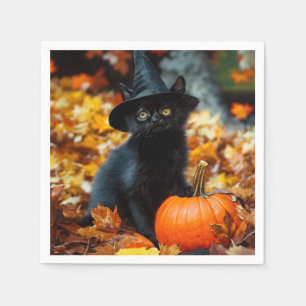 Serviette En Papier Chat noir d'Halloween et Citrouille
