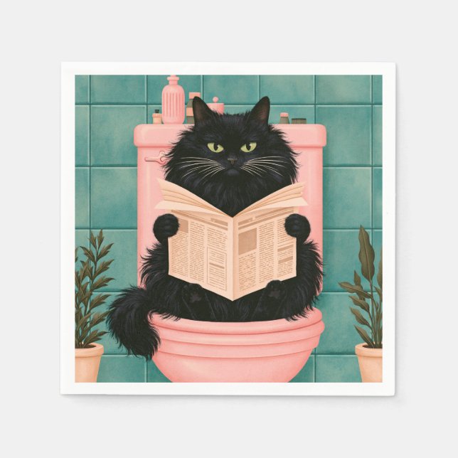 Serviette En Papier Chat noir drôle de salle de bain  (Devant)