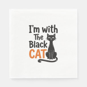 Serviette En Papier Chat noir drôle gravure vintage Halloween Design