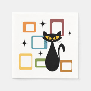Serviette En Papier Chat noir du milieu du siècle
