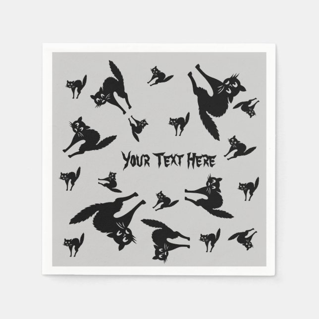 Serviette En Papier Chat noir éffrayant avec halloween en arrière (Devant)
