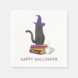 Serviette En Papier Chat noir effrayant d'Halloween et sorts personnal