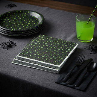 Serviette En Papier Chat Noir Épouvantable Yeux Néon Vert Halloween