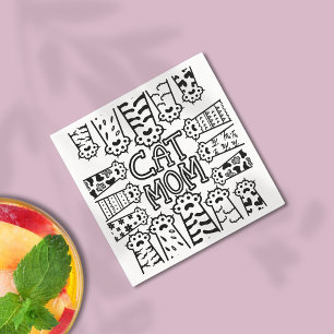 Serviette En Papier Chat noir et blanc - Design Empreinte de patte