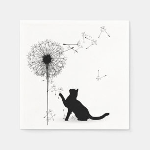 Serviette En Papier Chat noir et Dandelion
