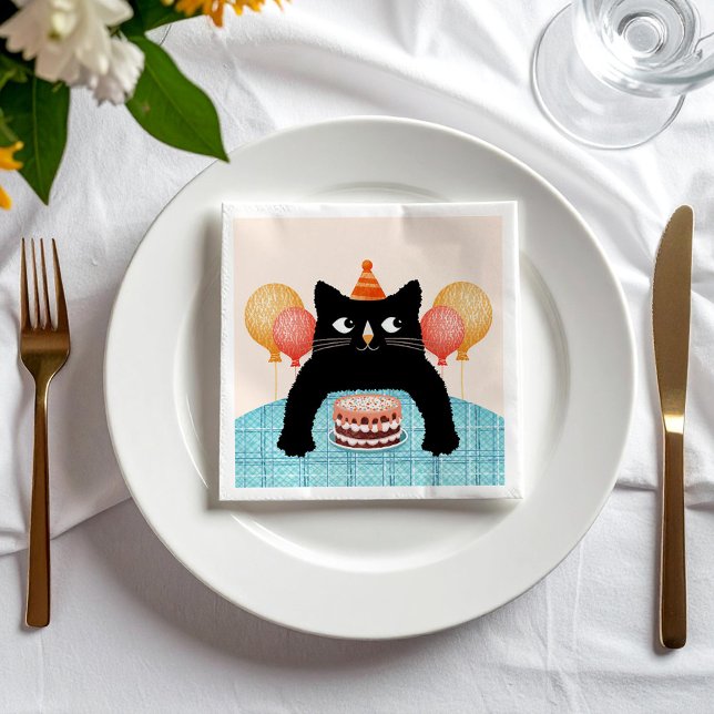 Serviette En Papier Chat noir et gâteau (Créateur téléchargé)