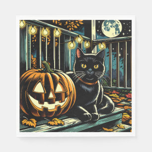 Serviette En Papier Chat noir et Halloween Jack-O-Lanterne