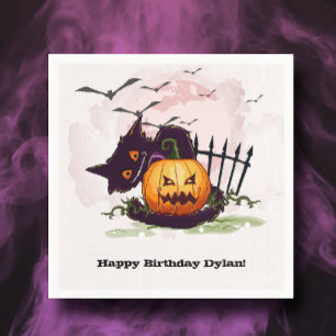 Serviette En Papier Chat noir et Jack o' Lantern Halloween