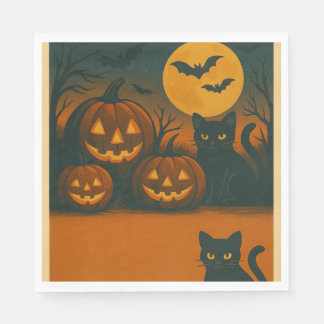 Serviette En Papier Chat noir et serviettes Citrouilles Halloween