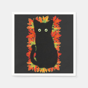 Serviette En Papier Chat noir, Feuilles d'automne motif, Halloween amu