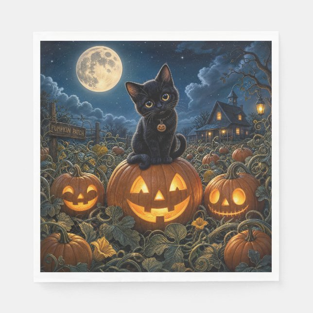 Serviette En Papier Chat noir Halloween (Devant)