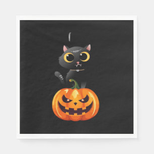 Serviette En Papier Chat noir Halloween Design - Art Citrouille Éffray