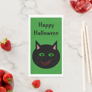 Serviette En Papier Chat noir Halloween personnalisé