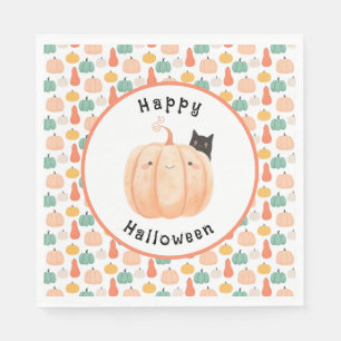 Serviette En Papier Chat noir mignon à la recherche d'une Halloween Ci