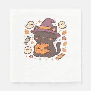 Serviette En Papier Chat noir mignon avec Casquette sorcier - Kawaii H