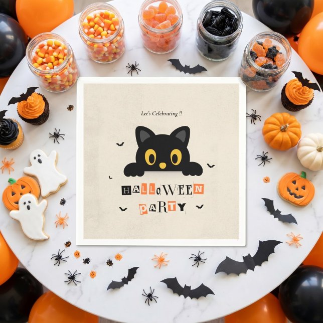 Serviette En Papier Chat noir mignon Halloween (Créateur téléchargé)