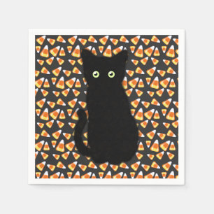 Serviette En Papier Chat noir, motif de maïs, Halloween amusant