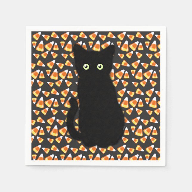 Serviette En Papier Chat noir, motif de maïs, Halloween amusant (Devant)