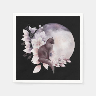 Serviette En Papier Chat noir par une Pleine lune magique