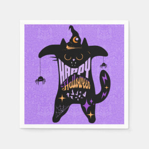 Serviette En Papier Chat noir rétro drôle Halloween