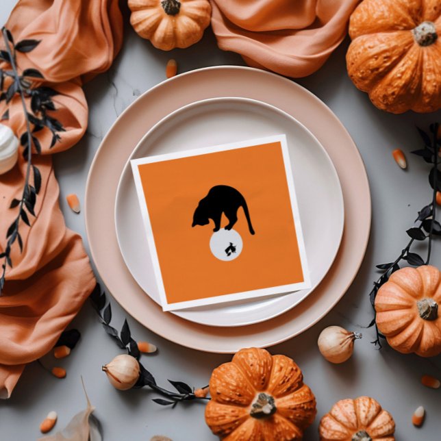 Serviette En Papier Chat noir rétro sur la lune Halloween (Créateur téléchargé)