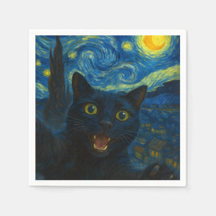 Serviette En Papier Chat noir Starry Nuit Van Gogh Chat Selfie
