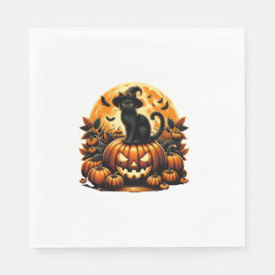 Serviette En Papier Chat Noir Sur Citrouille Scandale Halloween Chat N