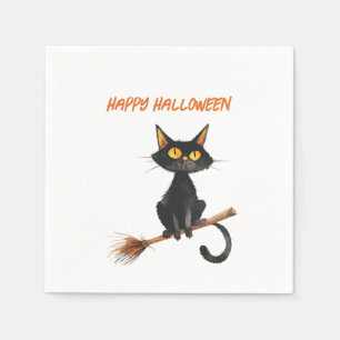 Serviette En Papier Chat noir sur la chambre d'une sorcière Halloween 