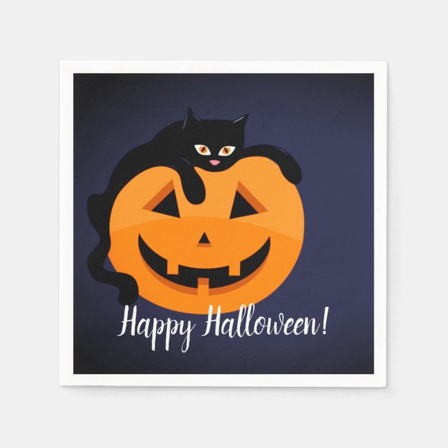 Serviette En Papier Chat noir sur la lune Halloween (Devant)