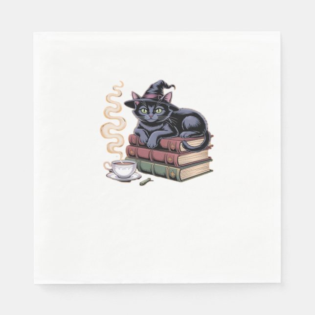Serviette En Papier Chat noir sur les livres d'orthographe T-shirt cla (Devant)