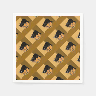Serviette En Papier Chat noir sur un Citrouille