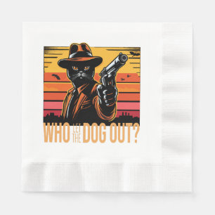 Serviette En Papier Chat noir vêtu d'un costume orange qui a laissé so