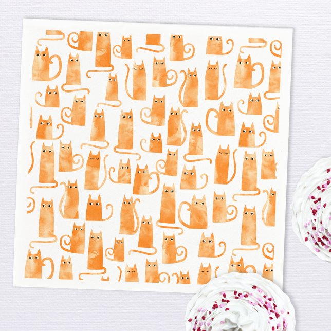Serviette En Papier Chat orange amusant (Orange ginger cat pattern watercolor art party paper napkin)