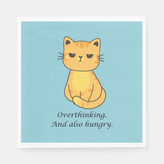 Serviette En Papier Chat Orange Trop Pensant Et Faim (Devant)