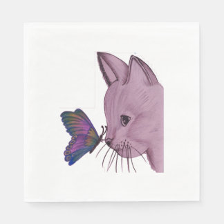 Serviette En Papier chat & papillon