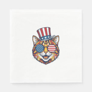 Serviette En Papier Chat Patriotique Gravure Vintage Design de T-shirt