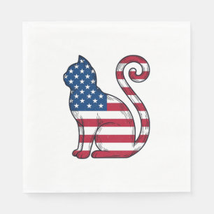 Serviette En Papier Chat Patriotique Gravure Vintage Design Vectoriel_