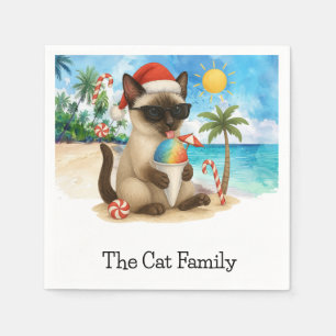 Serviette En Papier Chat pour Noël en Juillet Plage thème Santa Hat