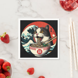 Serviette En Papier Chat Ramen Art Japonais Style Vintage